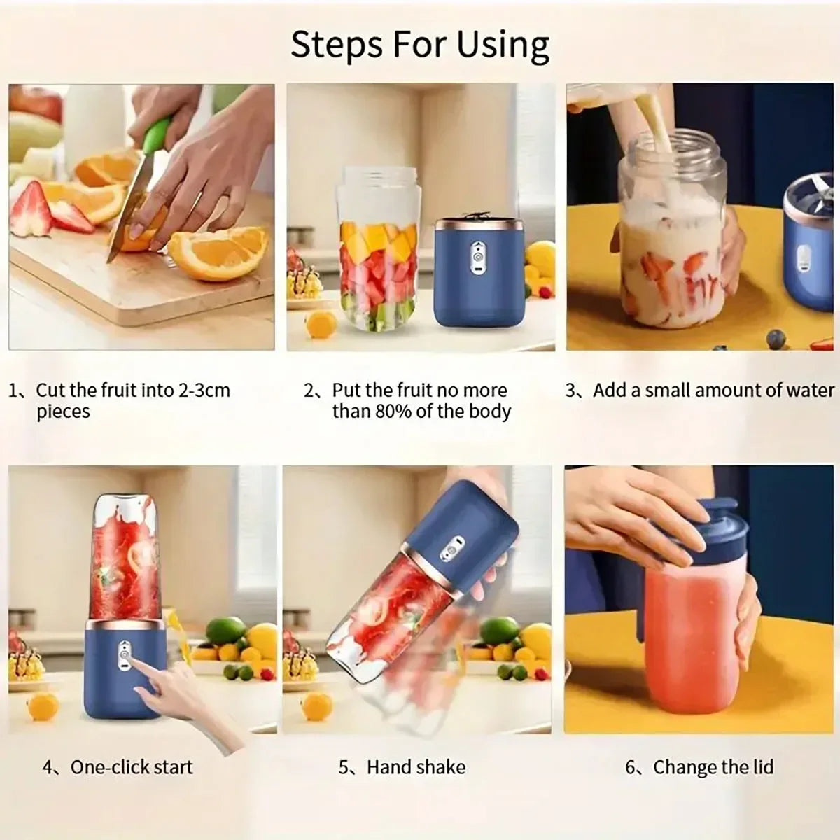 1pc USB Rechargeable Portable Blender - Dual-Cup ,Compact & Durable, Includes Carry Strap, Ideal for Smoothies and Breakfast