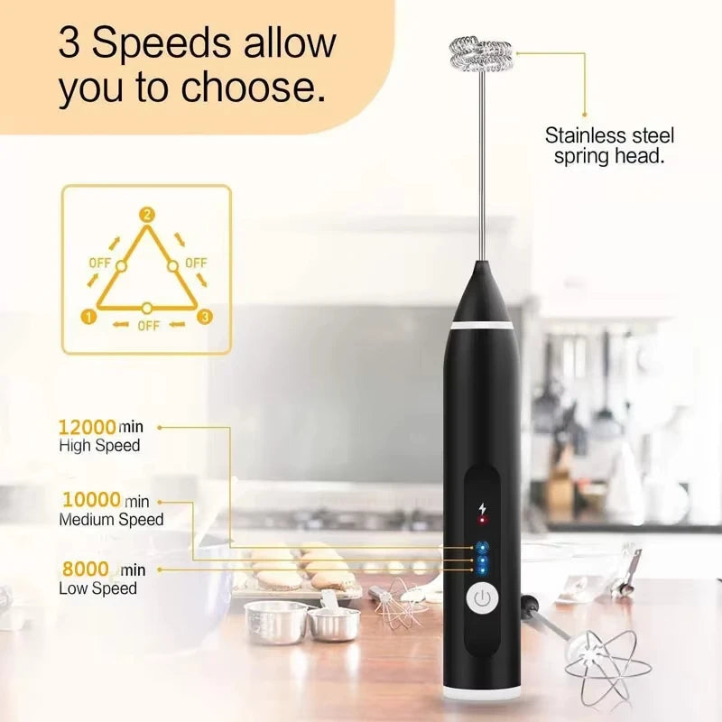 Portable blender, wireless electric milk frother, mini egg beater, handheld coffee machine, 3-speed household kitchen food mixer