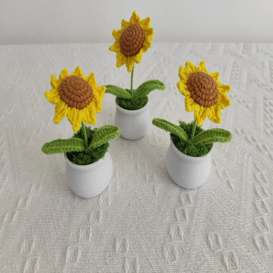 Handmade yarn, hooks, flowers, sunflowers, potted plants, home decor, wedding decorations, holiday gifts