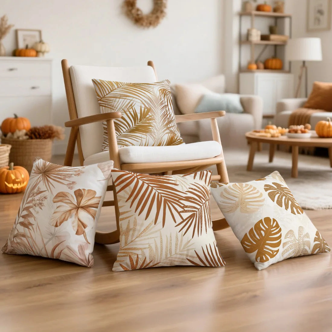 Autumn Leaves Bohemia Print Cushion Cover Peach Skin Velvet Room Home Sofa Living Office Car Simplicity Pillow Cover