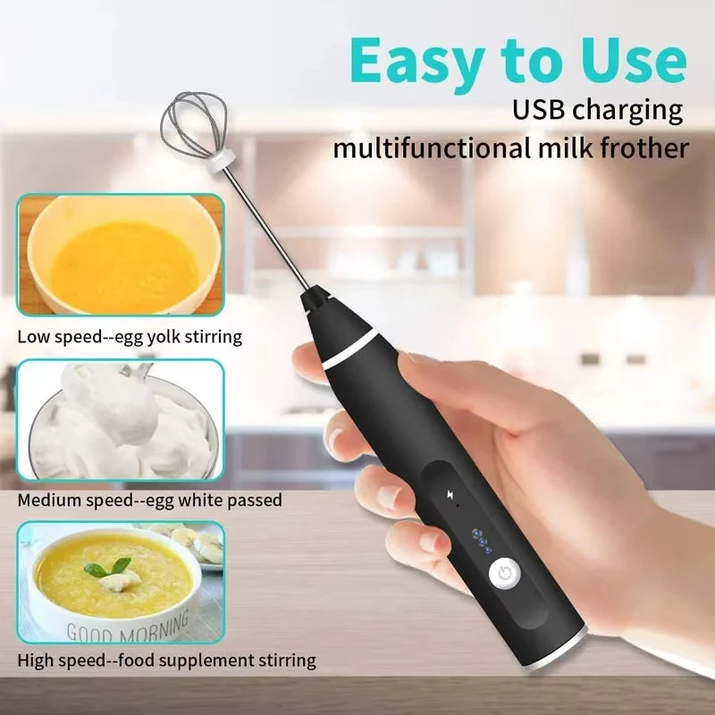 Portable blender, wireless electric milk frother, mini egg beater, handheld coffee machine, 3-speed household kitchen food mixer
