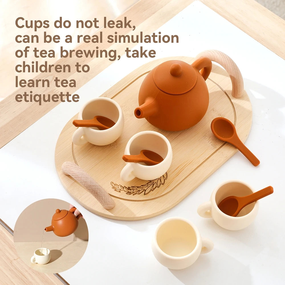 Wooden Afternoon Tea Set Toys,Early Educational Toys for Toddlers,Kitchen Accessories Afternoon Tea Party Food Play Girls Toys