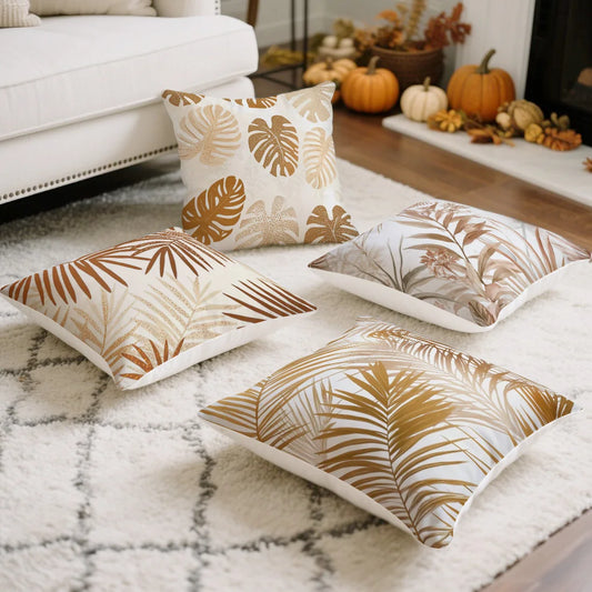 Autumn Leaves Bohemia Print Cushion Cover Peach Skin Velvet Room Home Sofa Living Office Car Simplicity Pillow Cover
