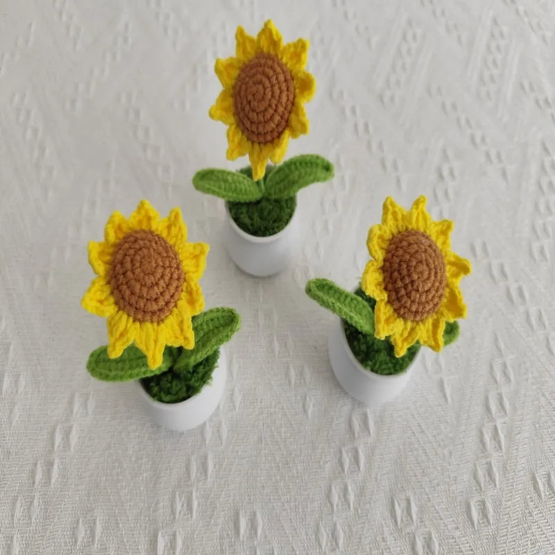 Handmade yarn, hooks, flowers, sunflowers, potted plants, home decor, wedding decorations, holiday gifts