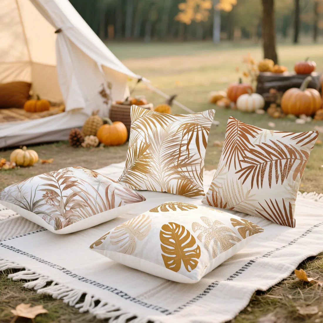 Autumn Leaves Bohemia Print Cushion Cover Peach Skin Velvet Room Home Sofa Living Office Car Simplicity Pillow Cover