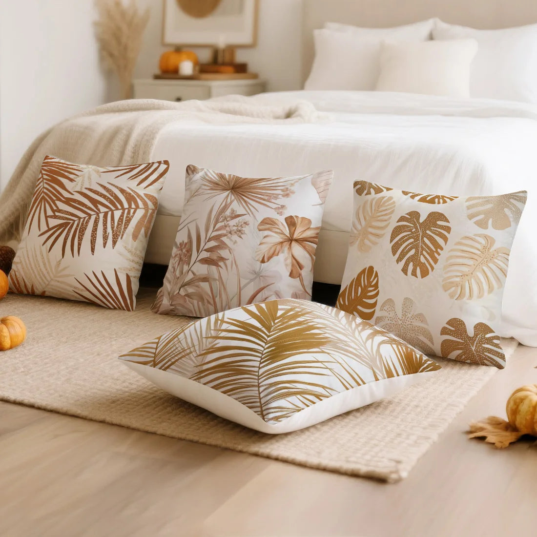 Autumn Leaves Bohemia Print Cushion Cover Peach Skin Velvet Room Home Sofa Living Office Car Simplicity Pillow Cover