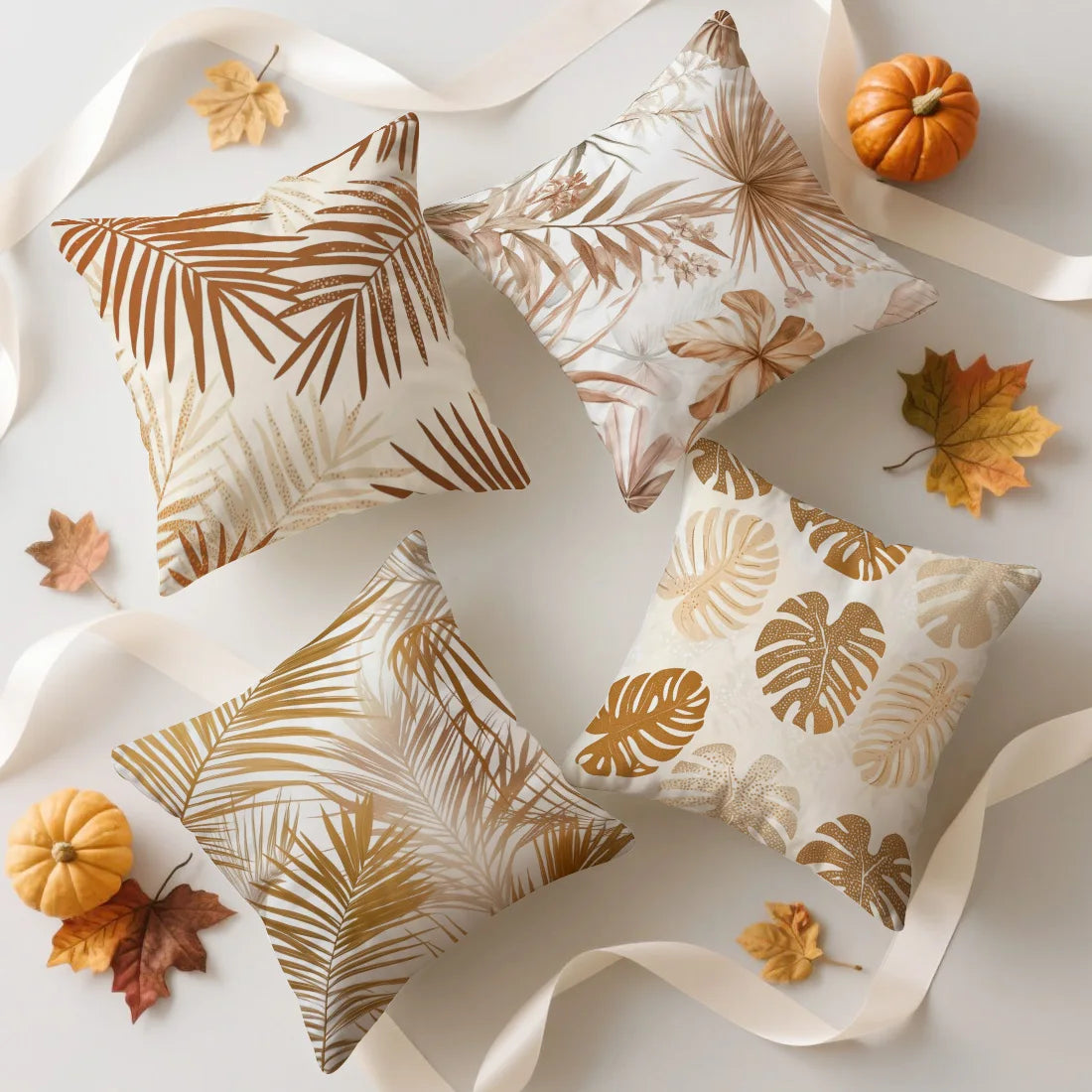 Autumn Leaves Bohemia Print Cushion Cover Peach Skin Velvet Room Home Sofa Living Office Car Simplicity Pillow Cover