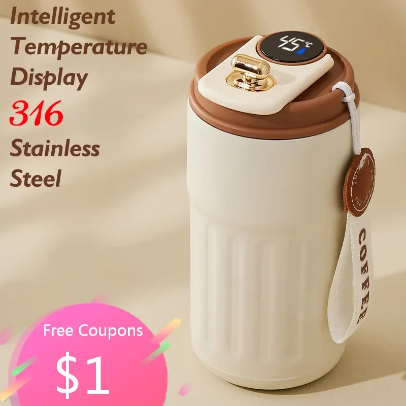 450ml 316 Stainless Steel Intelligent Temperature Display Smart Portable Travel Vacuum Cup Water Coffee Tumbler Thermos Mug