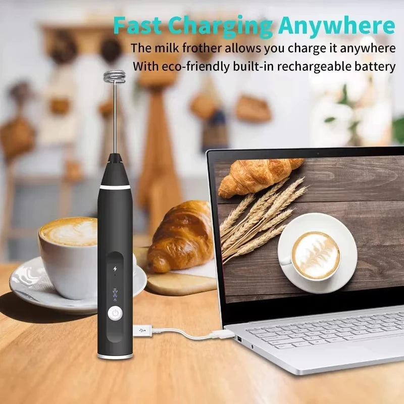 Portable blender, wireless electric milk frother, mini egg beater, handheld coffee machine, 3-speed household kitchen food mixer